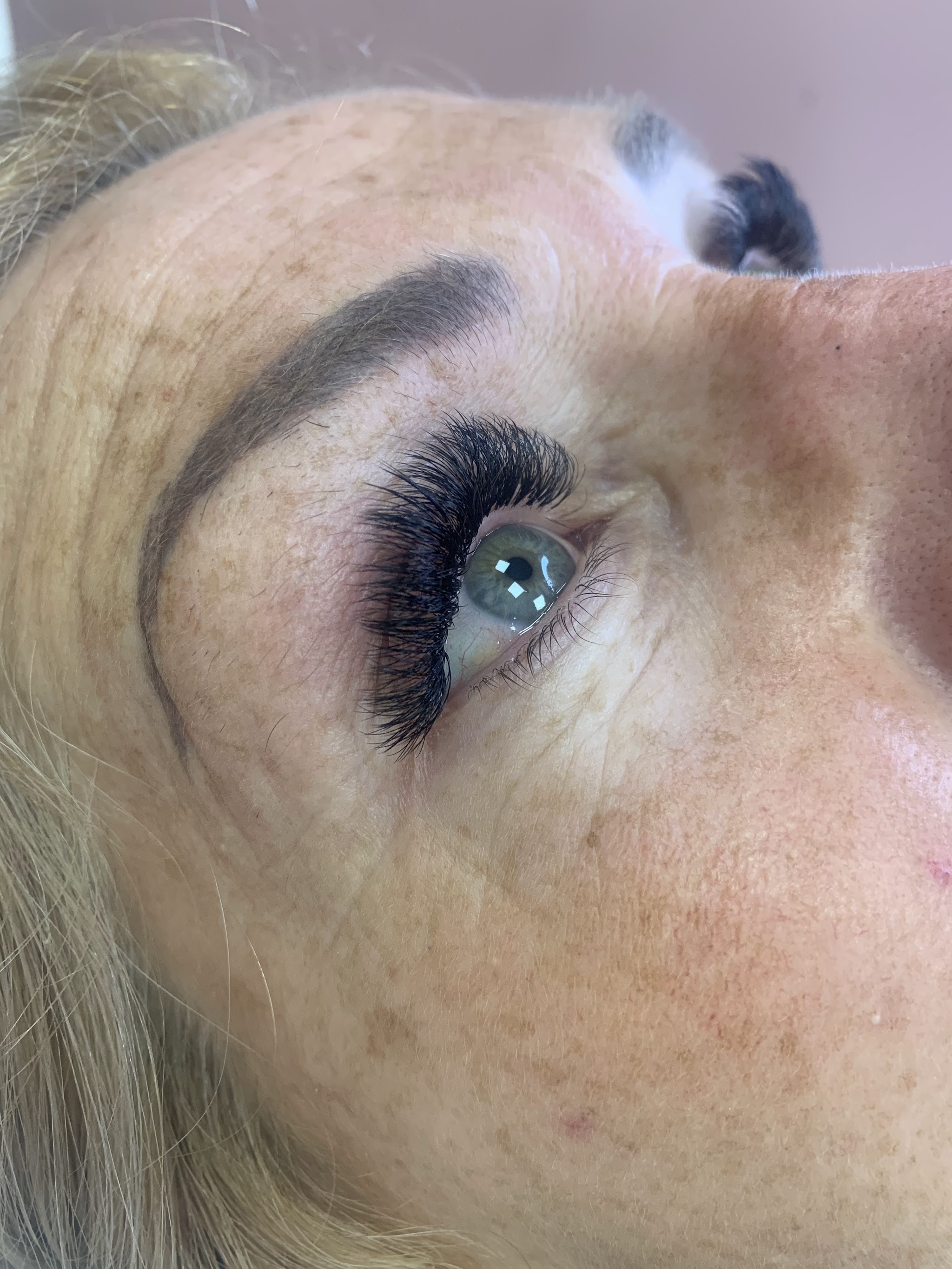 A lash extension set with shaped brows